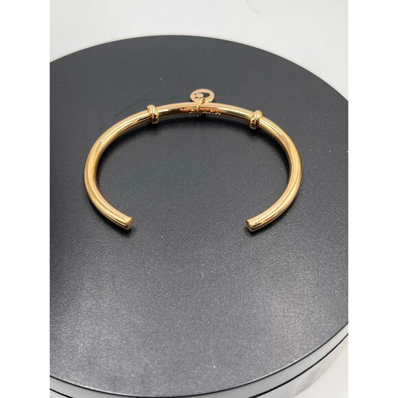 Coach Signed Gold Tone C Logo Charm Dangle Open Cuff Bracelet - Picture 3 of 8